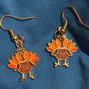 Festive Turkey Earrings with Orange and Brown Accents